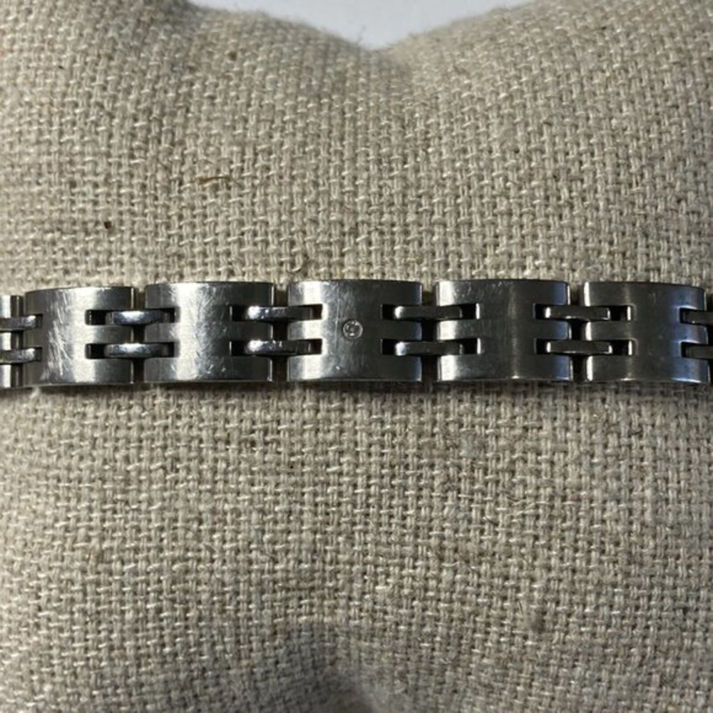 INOX STAINLESS STEEL ‎ MENS BRACELET Diamonds Link 8.5"
